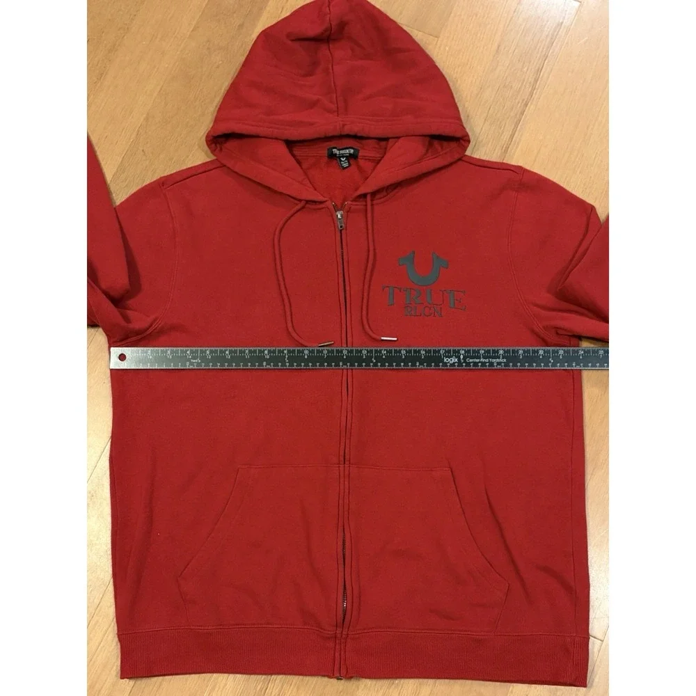 True Religion Hoodie Full Zip Red Maroon XL Buddha Graphic Logo Bubble Print Y2K